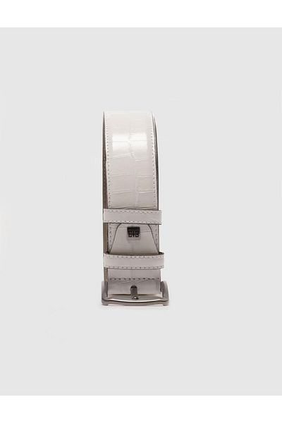 Cabani 100% Genuine Leather Croco Pattern 4 cm Men's White Belt
