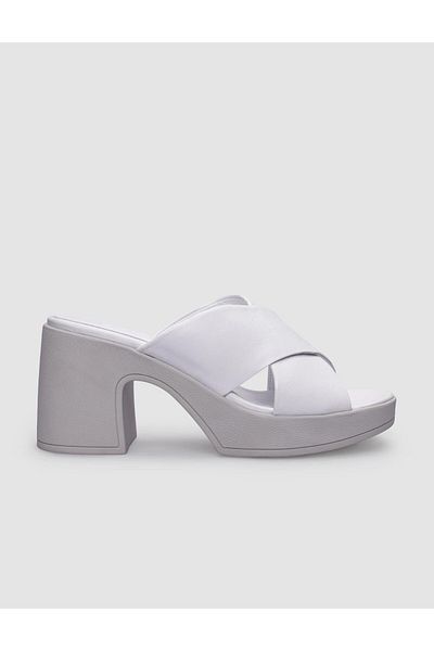 Cabani Papuci de damă cu toc alb 100% piele naturală