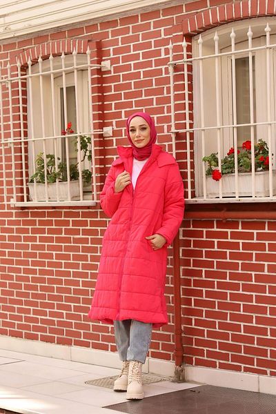 lurex moda Long Coat with Side Zipper