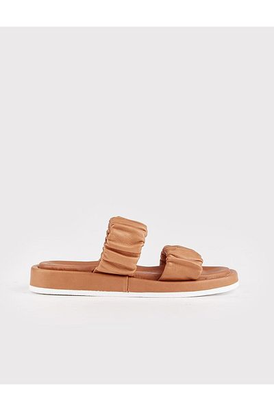 Cabani Papuci de damă din piele naturală bronzată
