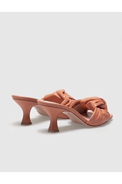 Cabani Γυναικείες παντόφλες με λεπτό τακούνι από γνήσιο δέρμα Salmon