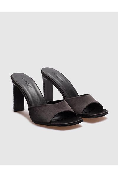 Cabani Black Satin Women's Heeled Slippers
