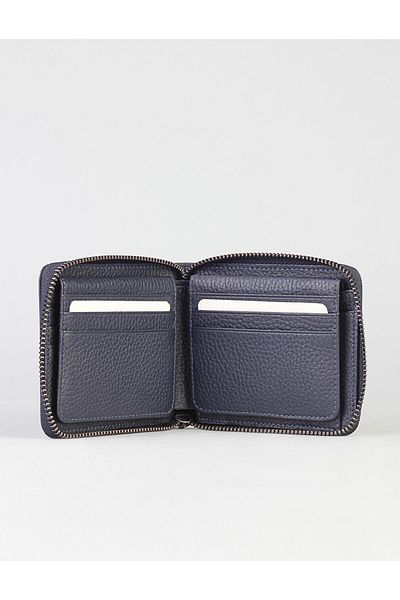 Cabani Navy Blue Men's Genuine Leather Wallet - Zipper Detailed