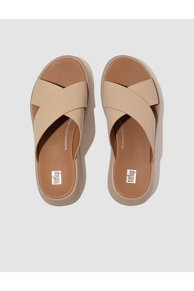 Fitflop F-Mode Fw5 Genuine Leather Cream Women's Cross Strap Slippers