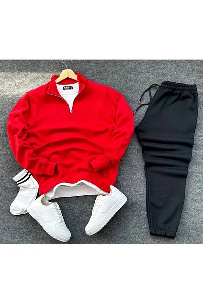 TEXTURA طقم سويت شيرت بياقة واقفة للجنسين من New Season مع بنطال رياضي بنصف سحاب