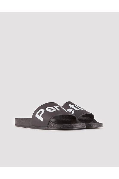 Cabani Black Women's Slippers with Text Motif