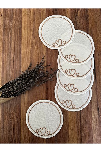 NURHAN HOME COLLECTION Hearted Bronze Embroidered Round Cocktail Presentation Napkin
