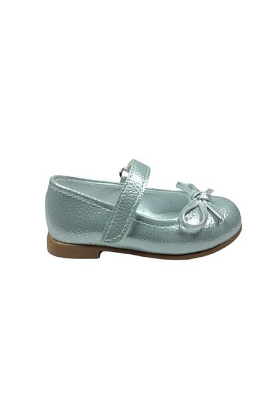 OrtopedikAL 1010 Emt İlkadım Silver - Shiny Ballerinas and Mustache Bow Girls' Evening Dress Shoes Fancy
