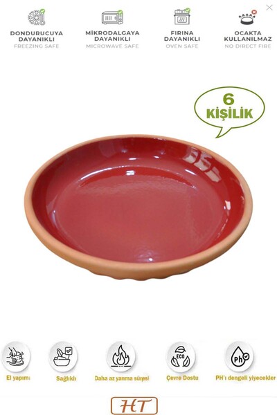 HerşeyTopraktan Toprak Sırlı Yuvarlak Güveç Tepsi 30 Cm 5-6 Kişilik