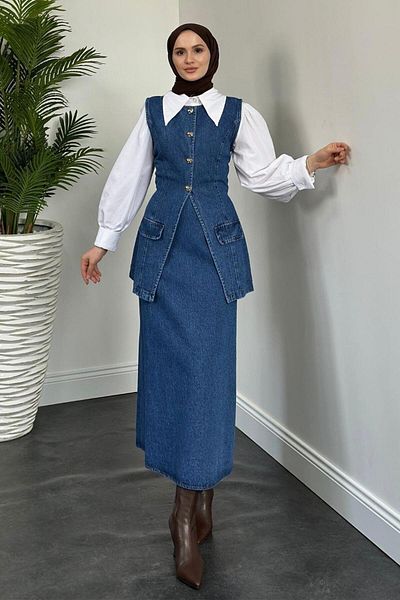 MERVEN AKYÜZ Blue Sofia Denim Set - with Skirt