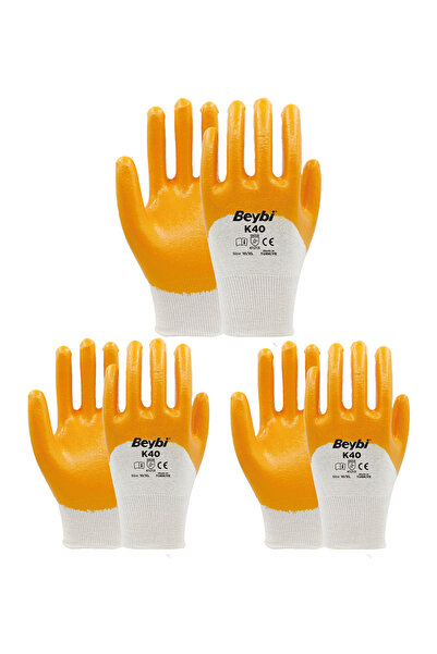 Beybi K40 Nitrile Coated Cotton and Polyester Knit Gloves - 3 Pairs