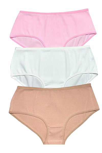 Gizli Butik Set de 3 chiloți cu nervuri cu talie înaltă pentru femei - piele ecru roz