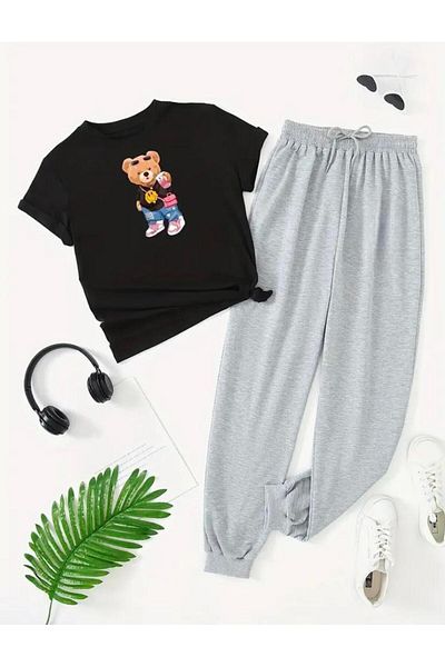 Medinenur Σετ αθλητικής φόρμας Jogger με στάμπα Teddy Bear - Άνετη εφαρμογή