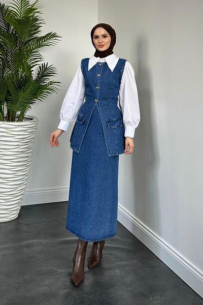 MERVEN AKYÜZ Blue Sofia Denim Set - with Skirt