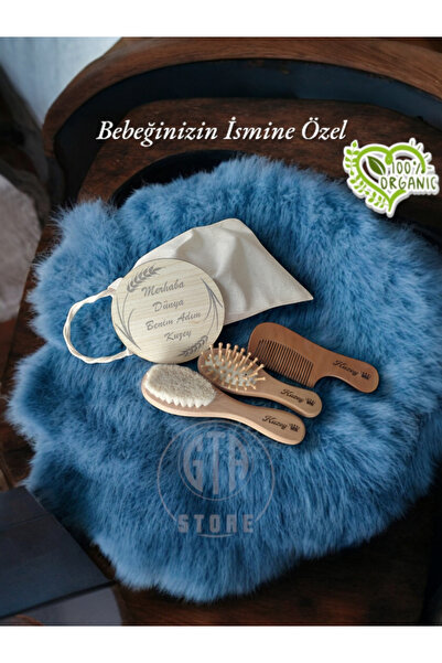 GTA İsme Özel Keçi Kılı Doğal Bebek Saç Fırçası,Bambu,Şimşir Tarak,plaka ve B...