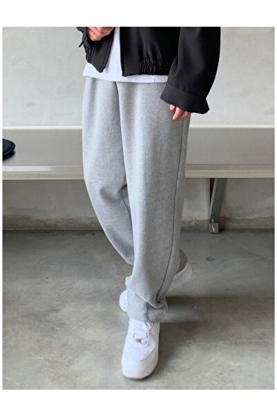 CAONNES بنطلون رجالي رمادي مستقيم الساق فضفاض مقاس كبير ملابس غير رسمية بنطلو...