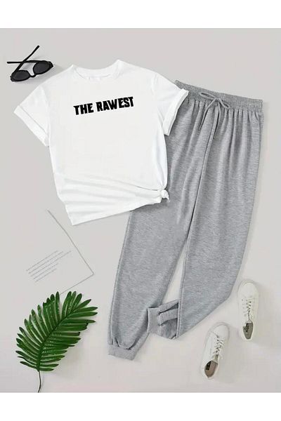 Medinenur The Rawest Printed T-shirt Sweatpants Jogger Άνετη Μαύρη φόρμα