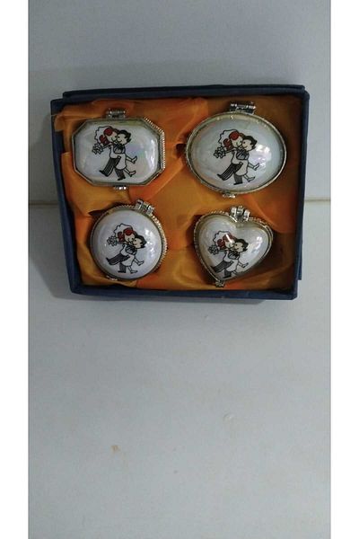esdekor 4-Piece Porcelain Gold Box Bridal Groom Wedding Medicine Gift