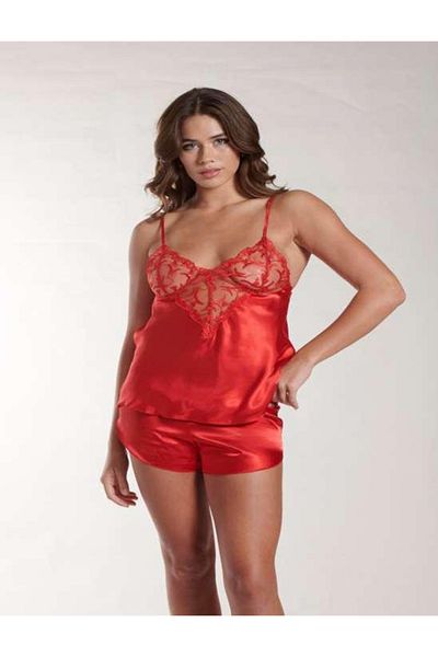 Bleu Petite Red Satin Fabric Pajama Suit with Shorts