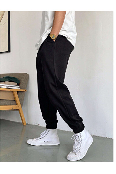 CAONNES Pantaloni de jogging negri pentru bărbați cu talie înaltă - Mărimi ma...