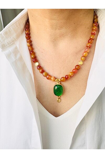 DEVİ fashion قلادة من الحجر الطبيعي العقيق 48 سم