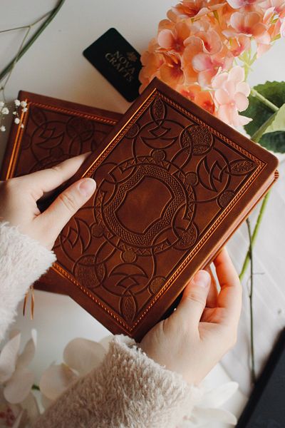 Nova Crafts Tan Color Embossed Gilt Like Book Notebook - Edge Design