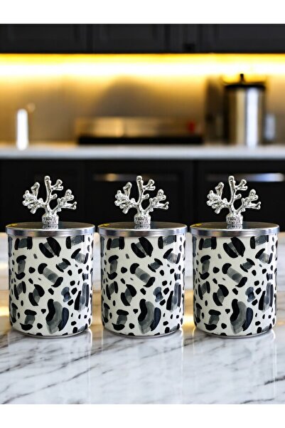 ferayhome وعاء بهار مكون من 3 قطع من إكسسوارات المطبخ، رمادي الفهد، فضي مرجان...