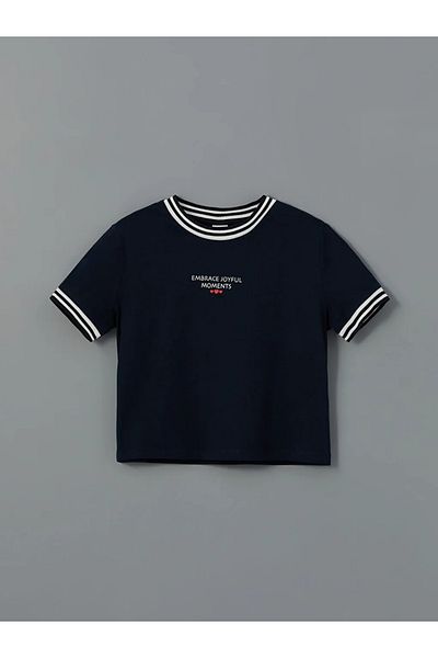 LC Waikiki Lcw Kids Ecru Crew Neck Girls' Crop T-Shirt 2-Piece