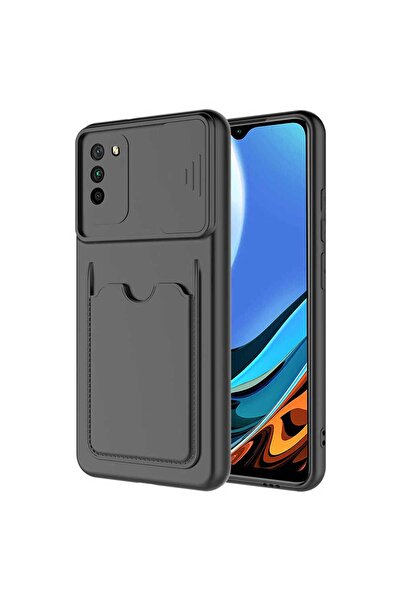 noktaks Xiaomi Poco M3 Compatible - Case Slide Card Compartment Cardix Cover - Black - T17907