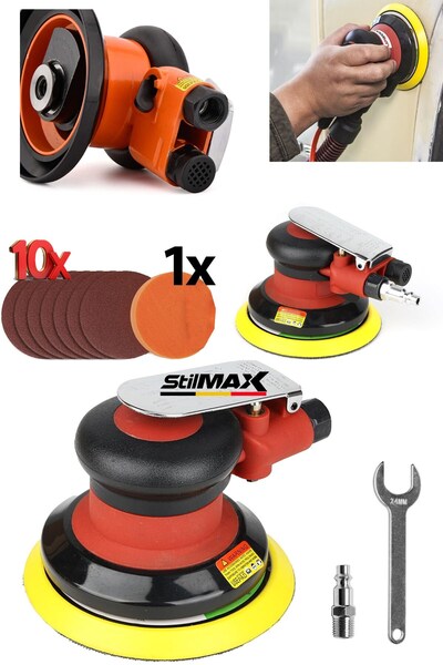 stilmax Çok Fonksiyonlu Çift Yörünge Etkili Havalı Orbital Zımpara Polisaj Makinesi 12000 Devir  x10 Zımpara
