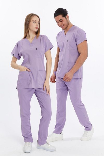 Çatı Medikal Happiness Basic - Set de tricou unisex Lycra Scrubs, uniformă chirurgicală, liliac
