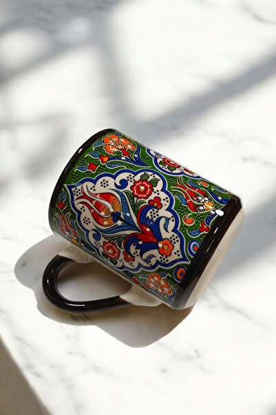Salizera Çini Motifli Seramik Kupa Mug Bardak-Hand Made