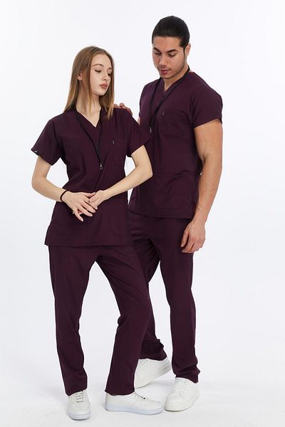 Çatı Medikal Happiness Basic - Set de tricou UNISEX Scrubs din Lycra, uniformă chirurgicală (prune)