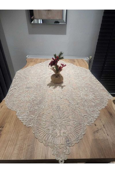 Tekstilife Lux Si̇mli̇ 95x95 Dantela Home Textil Bej [maro lapte]