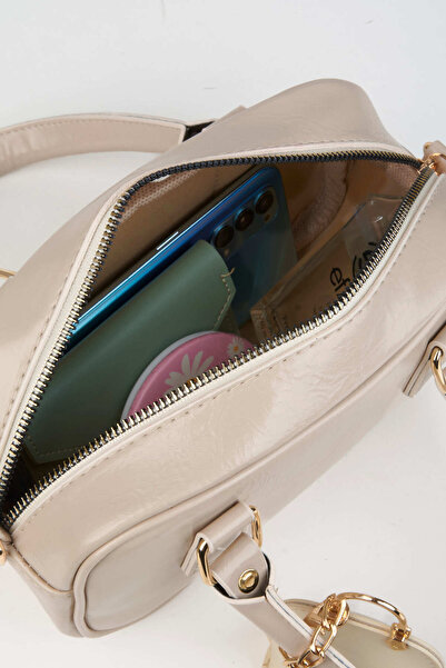 Vivaq Geantă de damă Lalele Mink Charm Detaliată din piele lacuită, cu închidere cu fermoar, geantă de mână și geantă de umăr