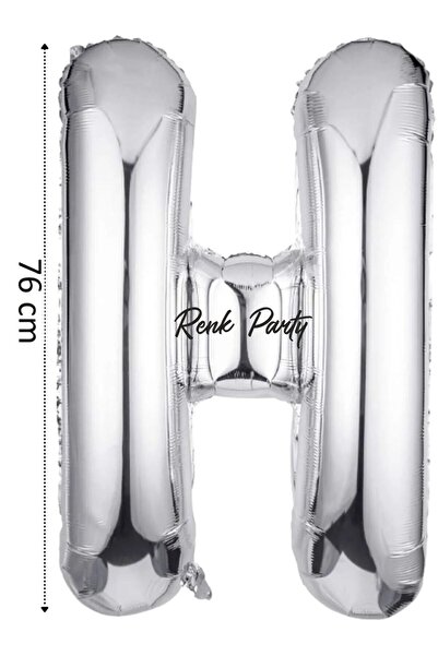 renk party H Letter Balloon 76 cm Silver - Foil Balloon - 34Inci