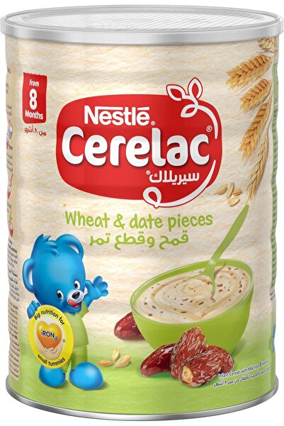 Cerelac طعام الأطفال من نستله بالقمح وقطع التمر، من عمر 8 أشهر، علبة 1 كجم