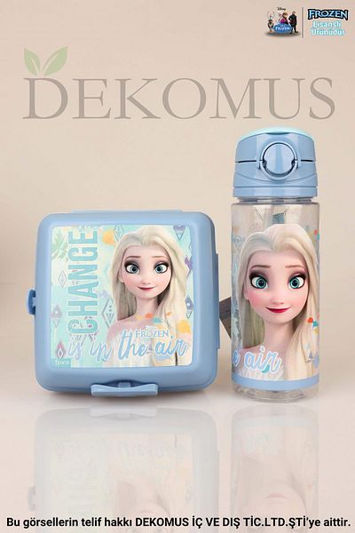 DEKOMUS Elsa Frozen Blue Frozen - Licențiat, sticlă Tritan de 500 ml și bol de nutriție incluse