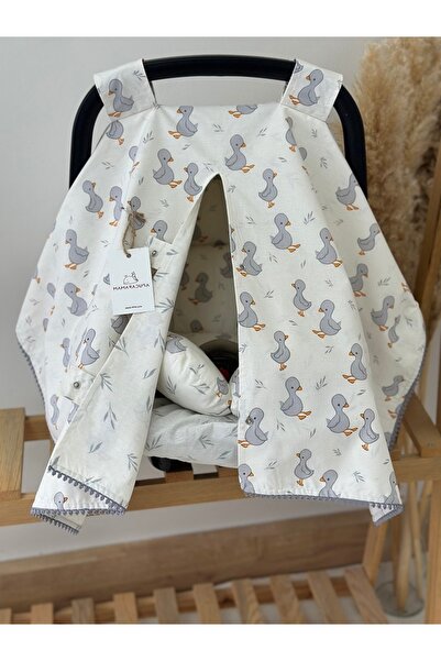 MAMARADUGA Set of 3 Grey Duck - Double Sided Stroller Cover, Stroller Cushion and Stroller Sheet