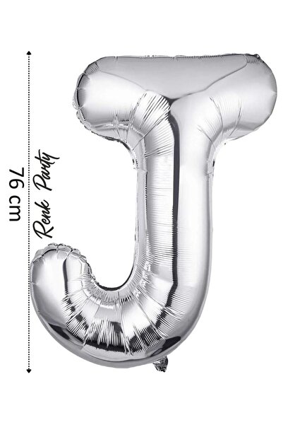 renk party Foil Balloon Letter J Helium Balloon 76 cm Silver Color - Letter J...