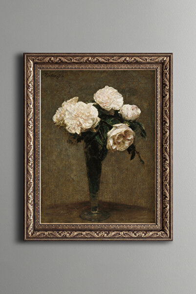 epiqart Vazoda Güller - Vintage Desenli Çerçeve