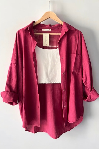 bb butik basic قميص كتان كبير الحجم مصنوع من القطن بنسبة 100% Bb-ku3435