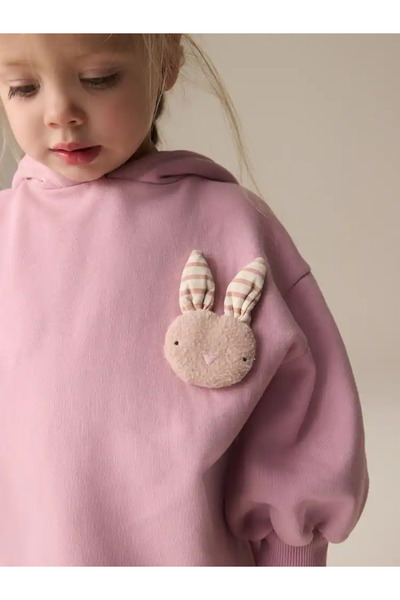 Next Baby Pink Bunny - Long Sleeve Hooded Sweat Dress