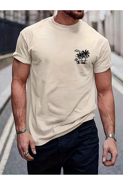 WOODROFFE Ανδρικό μπλουζάκι Oversize με στάμπα Palm Tree - Loose
