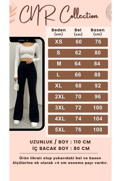 CNRCollection Women's Black High Waist Lycra Gathering Fleece Inside Crepe Fabric Winter Flare Leg Leggings Trousers