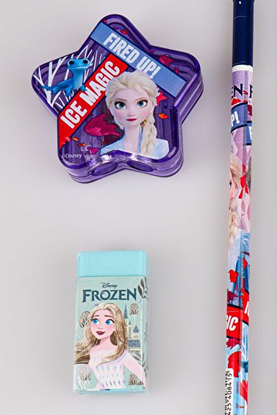 DEKOMUS ELSA FROZEN LICENȚIAT 3 BUCĂȚI CREIONE DE ȘTERGĂ, SET DE ȘTERGĂTOR DE STELE PENTRU PENĂ ȘI ȘTERGĂTOR