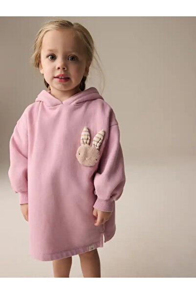 Next Baby Pink Bunny - Long Sleeve Hooded Sweat Dress