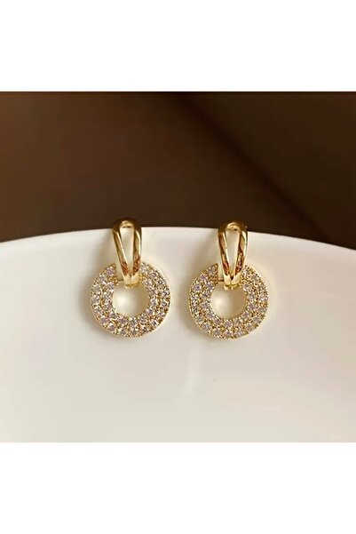 Accessories Vanilla Avenue Şık Vintage Esintili Geometrik Işıltılı Daire Sallantılı Kadın Küpe