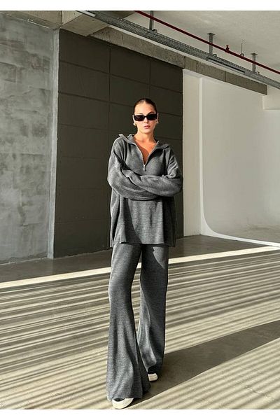 Askı Nişantaşı Zipper Collar Oversize Sweater Pants Set