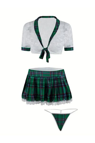 my cherie Set cămașă de noapte student din dantelă în carouri